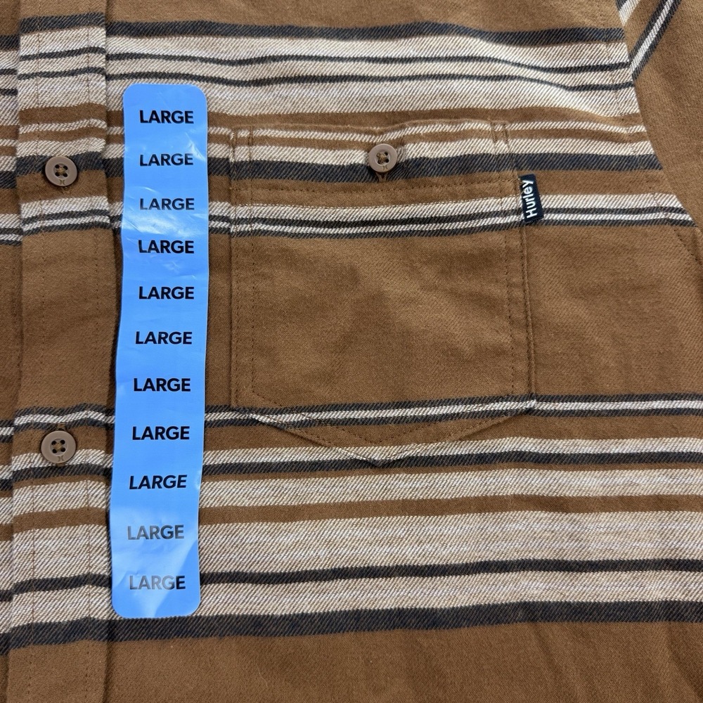 Hurley Mens Portland Flannel Shirt L Brozed Striped Long Sleeve Button Up NWT - Picture 5 of 9